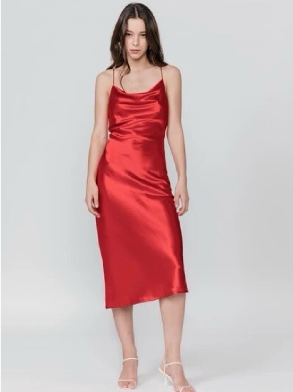 bebe Red‎ Satin Cowl Slip Dress